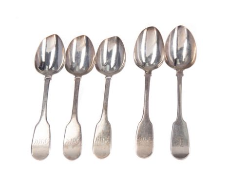 SET OF FOUR WILLIAM IV SILVER TABLE SPOONS, maker Richard Britton, London 1835, Fiddle pattern, engraved initials 'RMM', and 