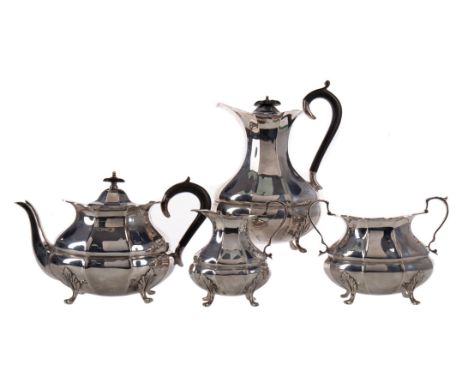 GEORGE V SILVER FOUR PIECE TEA SERVICE, maker Hamilton Laidlaw &amp; Co., Sheffield 1926, comprising teapot, coffee pot, suga