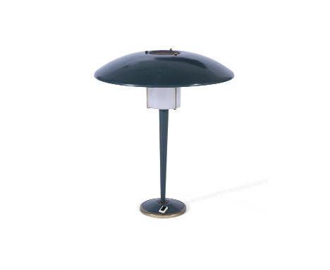 DESK LAMPAn enamelled desk lamp with brass detailing. Italy, c.1950. 48cm(h)