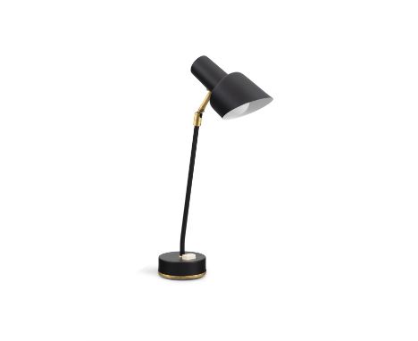 DESK LAMP A brass and enamel desk lamp, with 'Copenhagen Hi-Lights' label. Denmark, c.1960. 48cm(h)