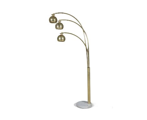 FLOOR LAMP A three arm arc floor lamp, gilt metal on a marble base. Attrib. Goffredo Reggiani. Italy, c.1970. 206cm(h)