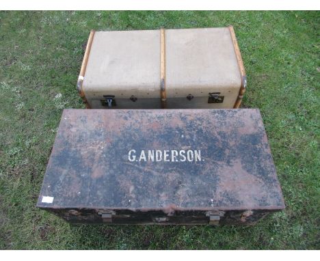 A tin trunk,&nbsp; together with a canvas trunk