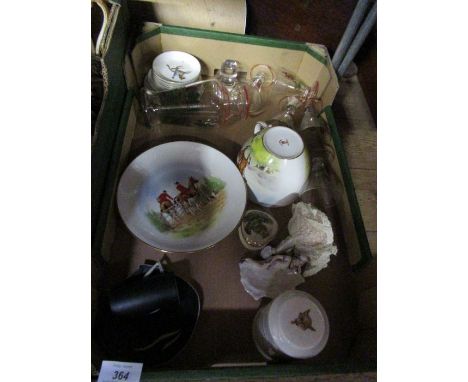 A Royal Crown Derby over sized breakfast cup and saucer, decorated with a hunting scene by J D Preal, together with other cer