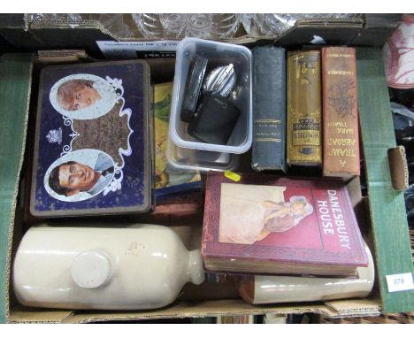 Box of sundries to include harmonica, books, lighters, marbles etc.&nbsp;&nbsp;