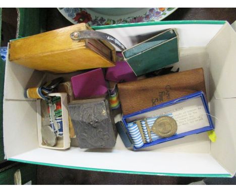 A collection of service and other medals, two engraved to the rims 395582 P.T.E G Marshall 9-LOND R, etc