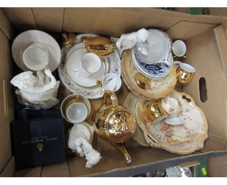 A box of assorted Royal Worcester to include figures and lustreware