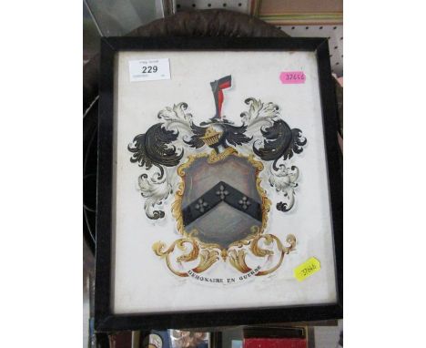 A watercolour, coat of arms for the Eyre family Eyre Court Co. Galway, with moto, together with a portrait of Colonel Thomas 
