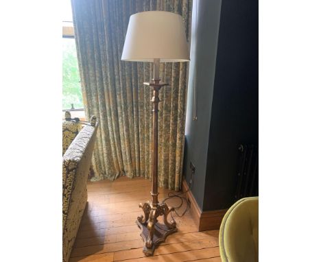Wooden Painted Floor Lamp With Shade  Gothic Style  190cm