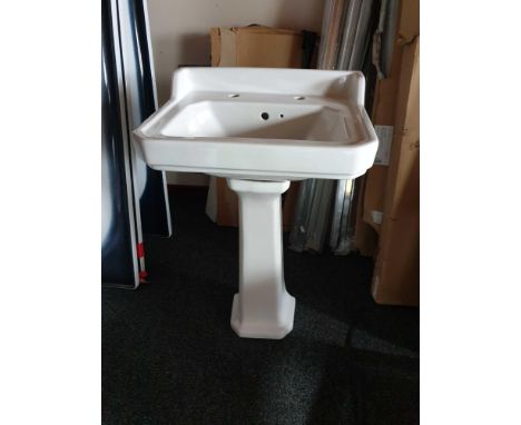{ Option of lots:  884 } 5 x Premier Carlton 2th Traditional 500mm Pedestal Basin In White 460mm x 570mm x 910mm High New Inb