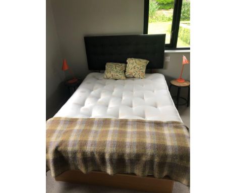 { Option of lots:  802, 803 } Double Bed And Headboard, 2x Bedside Tables, 2x Jlp Orange Bedside Lamps, One Set Of Drapes , O