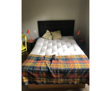 { Option of lots:  799 } Double Bed And Headboard, 2x Bedside Tables, 2x Jlp Orange Bedside Lamps, One Set Of Drapes , One Pi