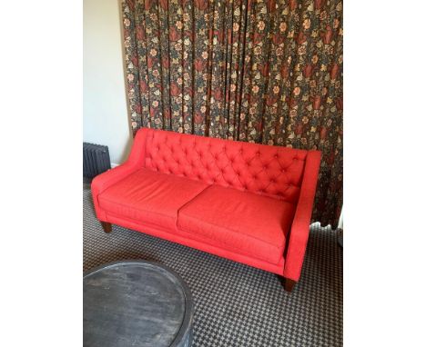 Upholstered Red Sofa With Buttoned Back And Sloping Arms 181 x 79 x 88cm