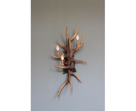 { Option of lots:  104, 105, 106 } A Pair Of 3 Lamp Resin Antler Wall Sconces 1000 x 300mm