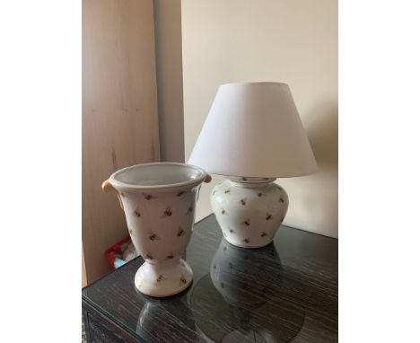 A India Jane Bee Patterned Table Lamp With Shade And A Urn Shaped India Jane Ceramic Vase