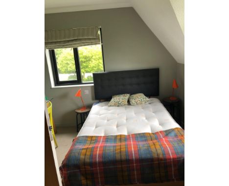 { Option of lots:  807 } Double Bed And Headboard, 2x Bedside Tables, 2x Jlp Orange Bedside Lamps, Four Animal Themed Wall Mo