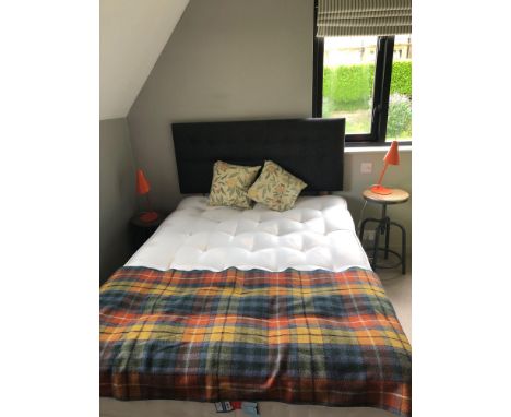 Double Bed And Headboard, 2x Bedside Tables, 2x Jlp Orange Bedside Lamps, 4x Wall Mounted Plates, 1 Blind, Glass Topped Woode