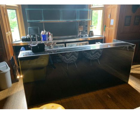 Cantilever Bars Stainless Steel And Black Glass Counter With Workstation Behind To Include Ice Dumps, Wash Basin, Tap Dispens