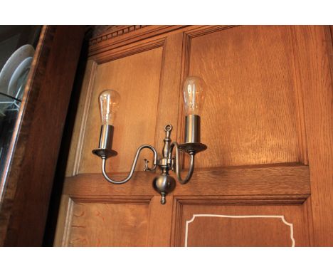 { Option of lots:  65, 66 } A Pair Of Picture Lights Twin Arm wall Sconce  Light Antique Brushed Chrome