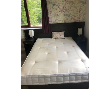 { Option of lots:  789, 790 } 4 x Double Beds 2 With Headboards 8x Bedside Tables 3x Plum Sets Of Drapes  3x Grey Sets Of Dra