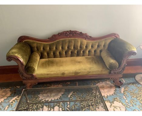 Regency Mahogany Scroll Arm Sofa Upholstered Back And Seat Ending On Carved Shaped Feet With Brass End Caps And Castors 187 x