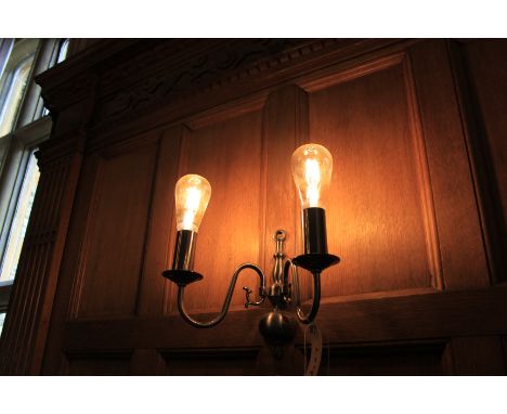 { Option of lots:  65, 66 } A Pair Of Picture Lights Twin Arm wall Sconce  Light Antique Brushed Chrome