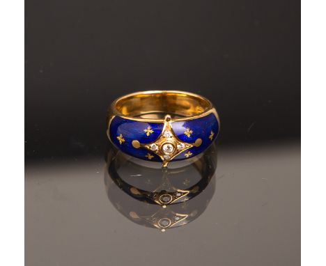 Fabergé - Ring 750 GG, Design: Victor Mayer, lim. Auflage 169/300, Ringgröße: 52/53,Gewicht ca. 7,07 g, saphirblau emailliert