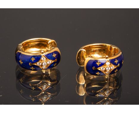 Fabergé - Ohrringe 750 GG, Design: Victor Mayer, lim. Auflage 83/300, Gewicht ca. 11,39 g,saphirblau emailliert, besetzt m. k