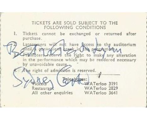 Sydney Carter signature on reverse of theatre ticket. Dedicated 6 May 1915 - 13 March 2004 was an English poet, songwriter, f