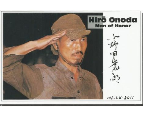 Hiro Onoda signed in Japanese colour postcard of his book front. Imperial Japanese Army intelligence officer who fought in Wo