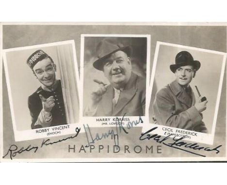 Robbie Vincent, Harry Korriss and Cecil Frederick signed vintage photo. Good Condition. All signed items come with our certif