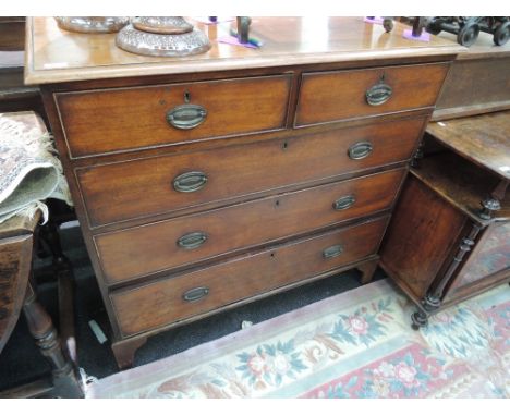 A 19th century mahogany chest of two short and three long cockbeaded drawers on bracket feet