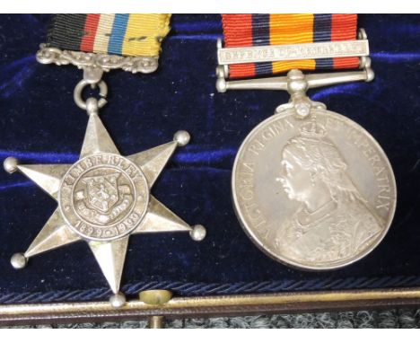 Two African medals, The Queen's South Africa Medal with Defence of Kimberley Bar, The Kimberley Star, both awarded to Pte R I