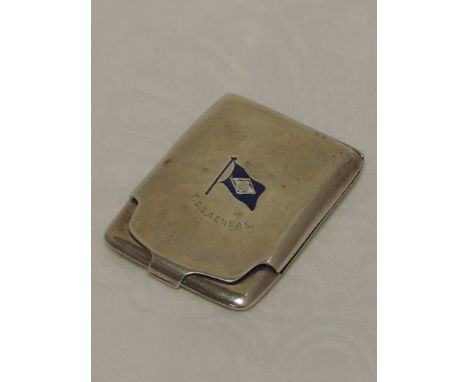 A silver souvenir card holder regarding T.S.S. Aeneas with The Blue Funnel Line blue enamel flag decoration, Birmingham1926, 