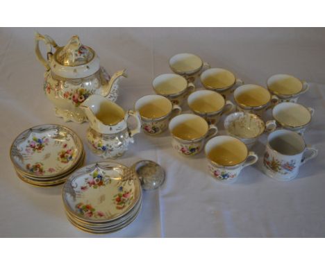 Ceramics including an early Victorian hand painted part tea service (af)