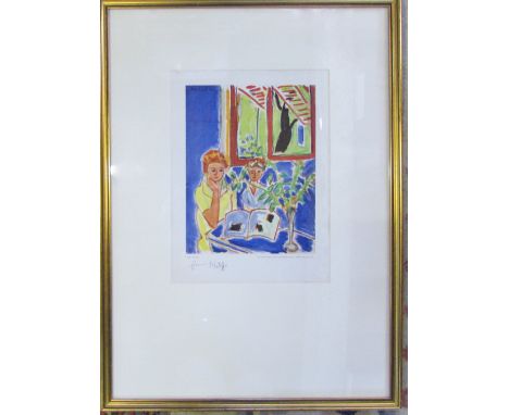 Henri Matisse heliogravure print entitled 'deux fillettes dans un interieus bleu' from Verve Revue 1948 printed by Draeger Fr