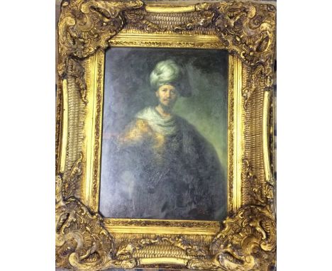 Oil effect print of a portrait of an 18th century gentleman in an ornate gilt frame