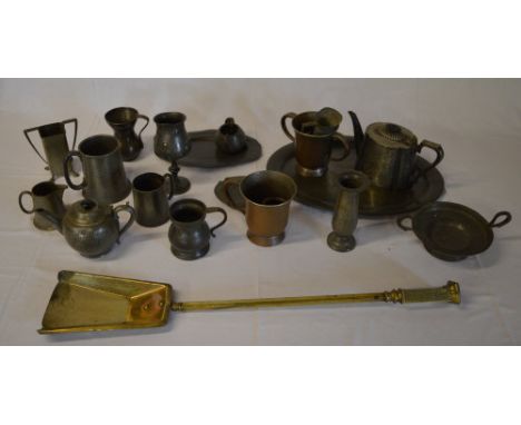 Pewter including jugs, teapot, tray etc