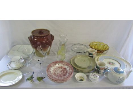 Assorted ceramics and glassware inc Royal Crown Derby, Myott and Goebel etc (2 boxes)