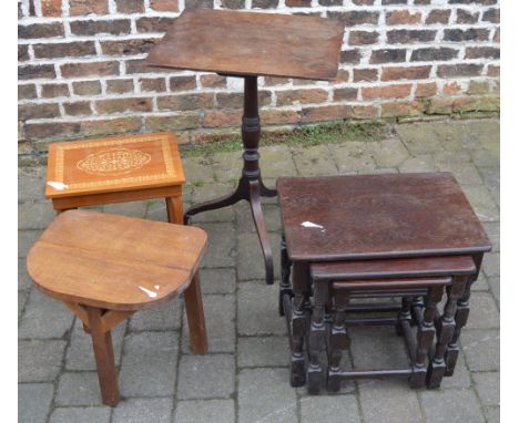 Sewing box, tripod table, nest of tables and one other small table