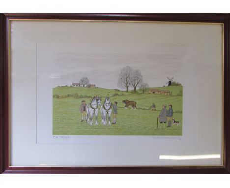 French Artist proof print 28/42 of a farming/ploughing scene with figures by Vincent Haddelsey (1934-2010) signed in pencil V