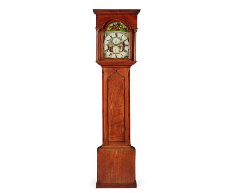 UNION OF SCOTLAND AND ENGLAND PAINTED DIAL MAHOGANY LONGCASE CLOCK BY J SHARPE OF STAMFORDHAM 19TH CENTURY the cream-painted 