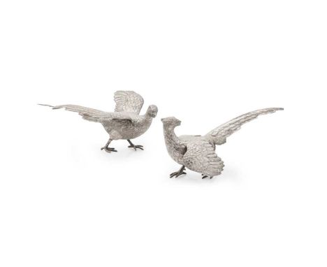 A BRACE OF PHEASANTS  J R & CO. Ltd. LONDON 1957 with import marks, each modelled as a pheasant in motionDimensions:9.5cm hig