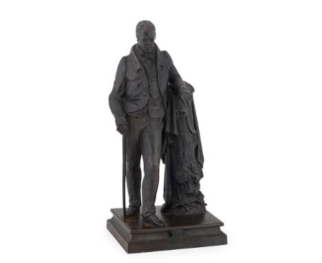 GERMAN BERLIN CAST IRON STATUETTE OF SIR WALTER SCOTT MID-19TH CENTURY depicting the poet leaning against a stump draped in t