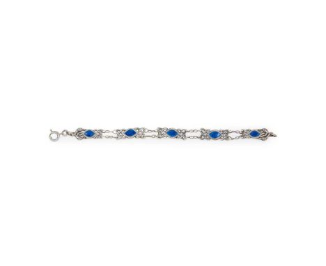 IONA - A SCOTTISH PROVINCIAL ENAMEL BRACELET ALEXANDER RITCHIE  marked AR IONA, formed of five Celtic knot work panels each w