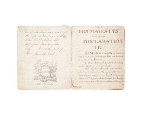 JAMES FRANCIS EDWARD STUART (1688-1766) CONTEMPORARY MANUSCRIPT COPY OF HIS DECLARATION GIVEN AT ROME AS JAMES VIII, 23 DECEM