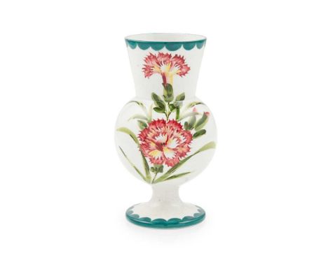 A WEMYSS WARE THISTLE SHAPED VASE 'CARNATIONS' PATTERN impressed WEMYSS and printed T. Goode &amp; Co markDimensions:14.2cm h