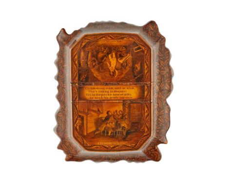 SCOTTISH ROOTWOOD AND PENWORK SNUFF MULL 19TH CENTURY the base of naturalistic form, the sides profusely painted with thistle