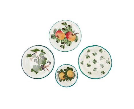 THREE WEMYSS WARE GORDON DESSERT PLATES 'APPLES', 'BLACKCURRENTS' AND 'SHAMROCKS' PATTERN the 'Apples' plate painted by James
