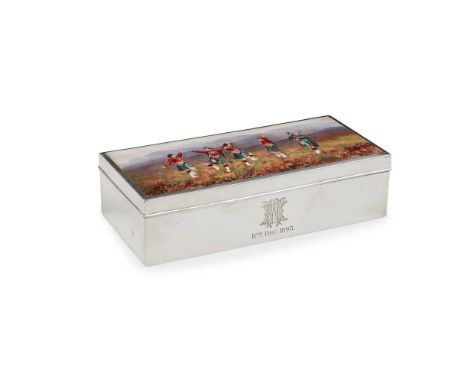 A VICTORIAN ENAMEL SET TABLE CIGAR BOX DEAKIN & FRANCIS Ltd, BIRMINGHAM 1892 of rectangular outline, the hinged lid set with 