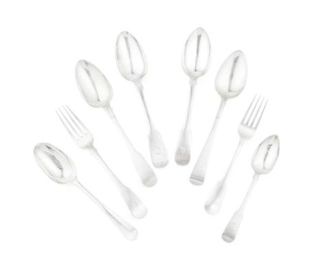 DUNDEE- A GROUP OF SCOTTISH PROVINCIAL TABLESPOONS to include a Hanoverian pattern tablespoon by J Steven; Fiddle pattern tab